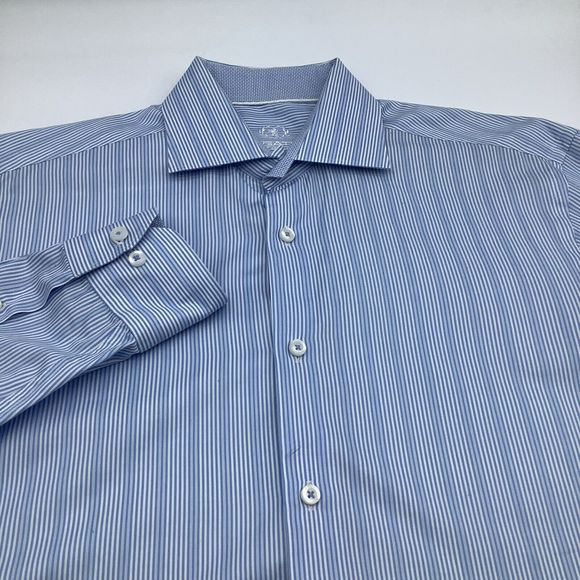 Bugatchi Mens Long Sleeve‎ Button Up Shirt Blue Striped Size XL - Picture 2 of 7